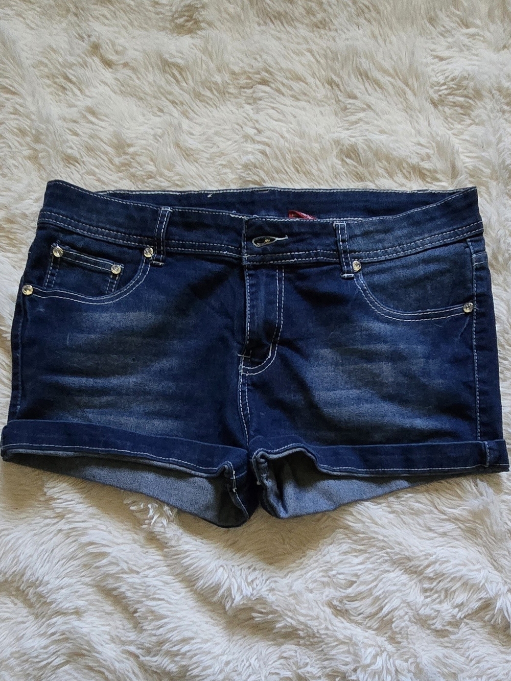 Vanity Dark Blue Rolled Hem Denim Shorts
